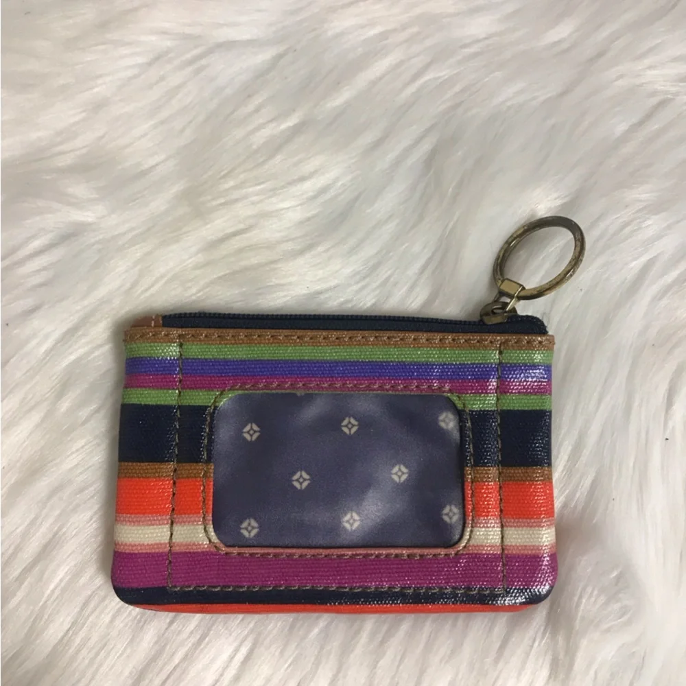 Fossil Multicolor Striped Card Case with Key Ring - Picture 1 of 4